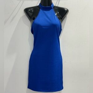 Chic Royal Blue Halter Mini Dress